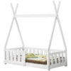 Enfant [En.Casa] Lit Tipi pour Enfants Helsingborg avec Grille de Sécurité Pin 140 x 70 cm Blanc en.casa