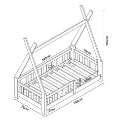 [En.Casa] Lit Tipi pour Enfants Helsingborg avec Grille de Sécurité Pin 140 x 70 cm naturel en.casa Outlet