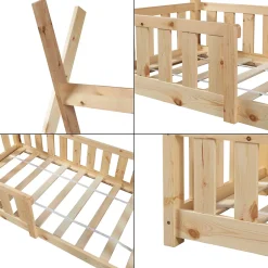 [En.Casa] Lit Tipi pour Enfants Helsingborg avec Grille de Sécurité Pin 140 x 70 cm naturel en.casa Outlet