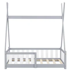 [En.Casa] Lit Tipi pour Enfants Helsingborg avec Grille de Sécurité Pin 140 x 70 cm Gris Clair en.casa Online