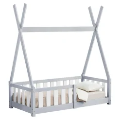 [En.Casa] Lit Tipi pour Enfants Helsingborg avec Grille de Sécurité Pin 140 x 70 cm Gris Clair en.casa Online