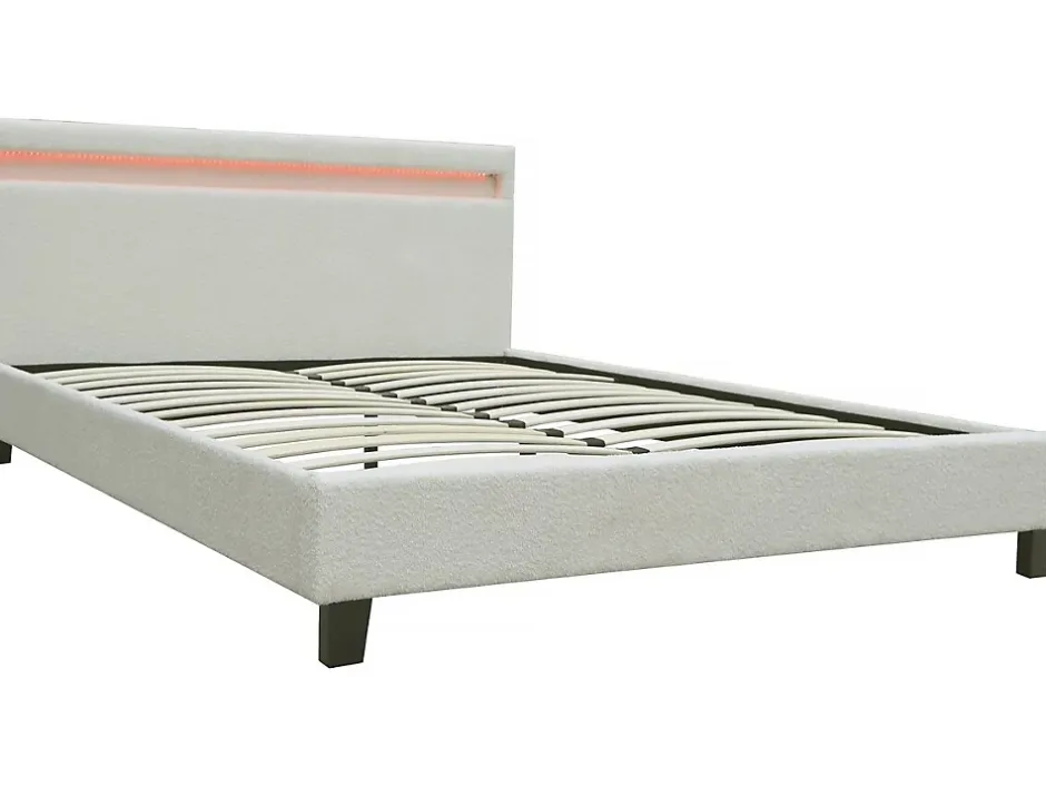 Habitat Et Jardin Lit tissu bouclette avec LED "Maria" 160 x 200 cm Crème New