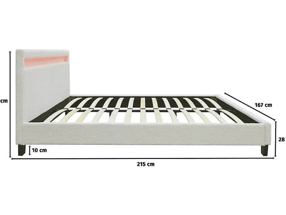 Habitat Et Jardin Lit tissu bouclette avec LED "Maria" 160 x 200 cm Crème New