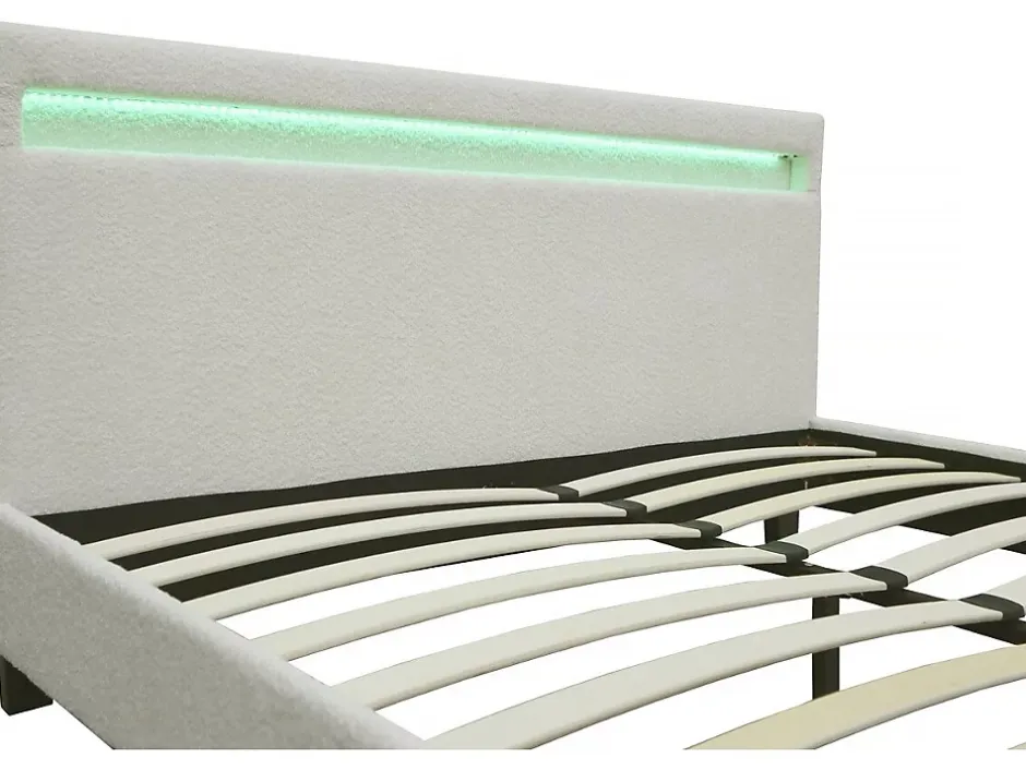 Habitat Et Jardin Lit tissu bouclette avec LED "Maria" 140x190cm Crème