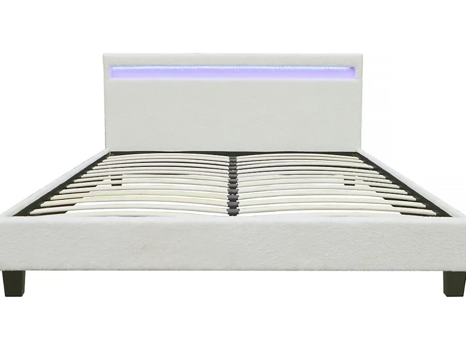 Habitat Et Jardin Lit tissu bouclette avec LED "Maria" 140x190cm Crème