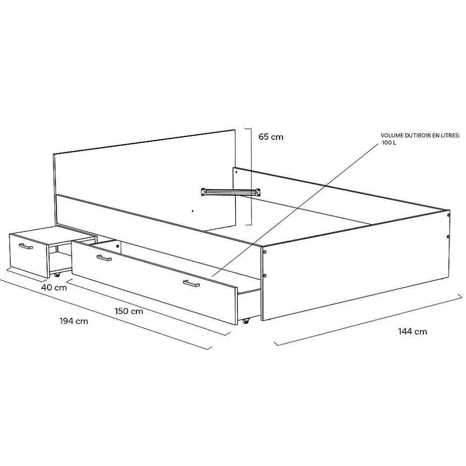 Weber Industries Lit TWIST 140x190 + 1 chevet + 1 tiroir / Blanc Sale