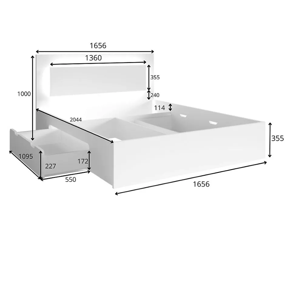 Meublorama Lit VELTIS 160x200 cm avec tete de lit LED Coloris chene Wellington Sommier et matelas non inclus
