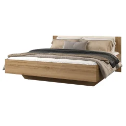 Meublorama Lit VERTIGO 180x200 cm avec sommier inclus Chene sauvage et beige sable Pied de lit design