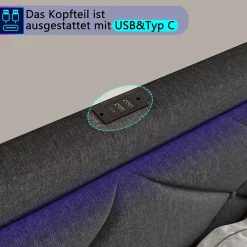 Generique Lit 160x200 avec LED et USB, Lit Double avec à Lattes, Lit capitonné 160x200cm avec 4 tiroirs et Grand Rangement Lit, Gris Outlet