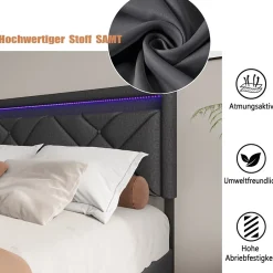 Generique Lit 160x200 avec LED et USB, Lit Double avec à Lattes, Lit capitonné 160x200cm avec 4 tiroirs et Grand Rangement Lit, Gris Outlet