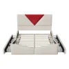 Simple Life Lit 140x190 avec Rangements, Tête de Lit Bicolore Bordeaux, 2 Tiroirs, Design Moderne, Velours, Beige Hot