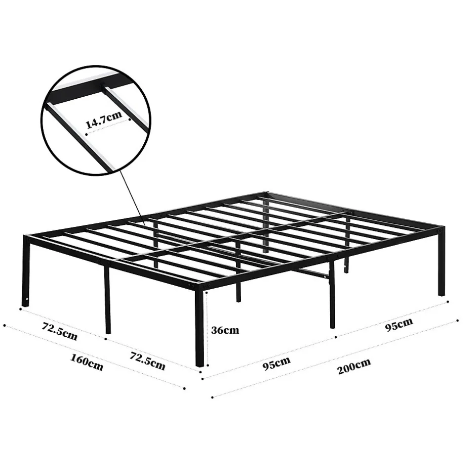 Teeno Lit 160x200 avec Sommier, 36 cm Sommier Plateforme Métallique, Cadre de Lit 160 x 200cm pour Rangement sous Le lit