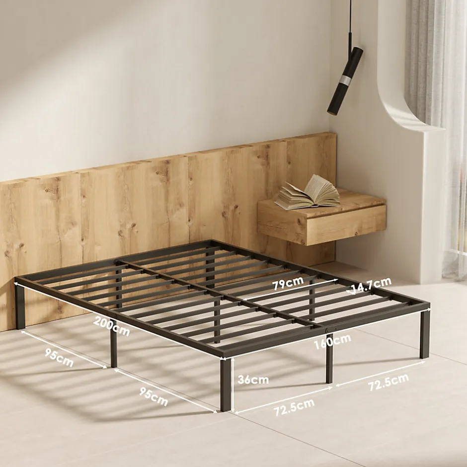 Teeno Lit 160x200 avec Sommier, 36 cm Sommier Plateforme Métallique, Cadre de Lit 160 x 200cm pour Rangement sous Le lit