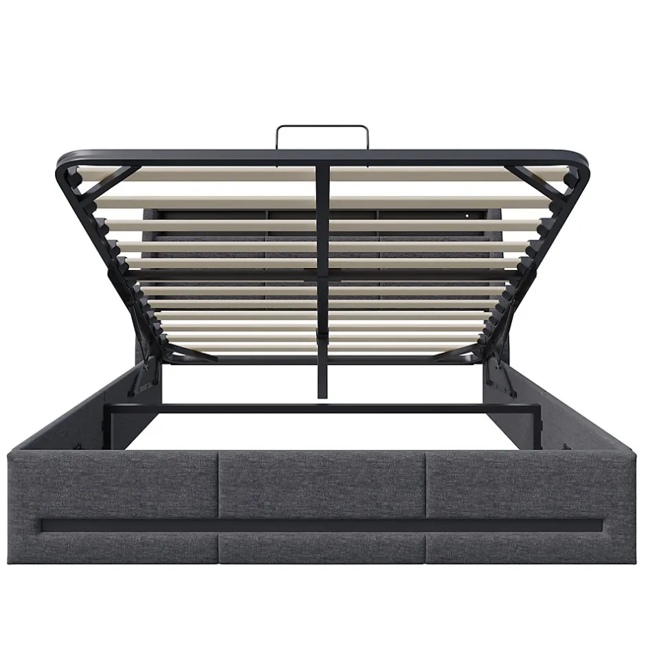 Simple Life Lit 140x190 avec Sommier LED et USB, Lit Coffre avec Rangement et Tete de Lit, lit 2 persons de Rangement Hydraulique, Gris