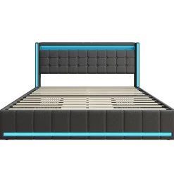 Simple Life Lit 180x200 Avec Sommier LED Et USB, Lit Coffre 140x200 Avec Lattes Et 4 Tiroirs , Gris