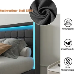 Simple Life Lit 180x200 Avec Sommier LED Et USB, Lit Coffre 140x200 Avec Lattes Et 4 Tiroirs , Gris