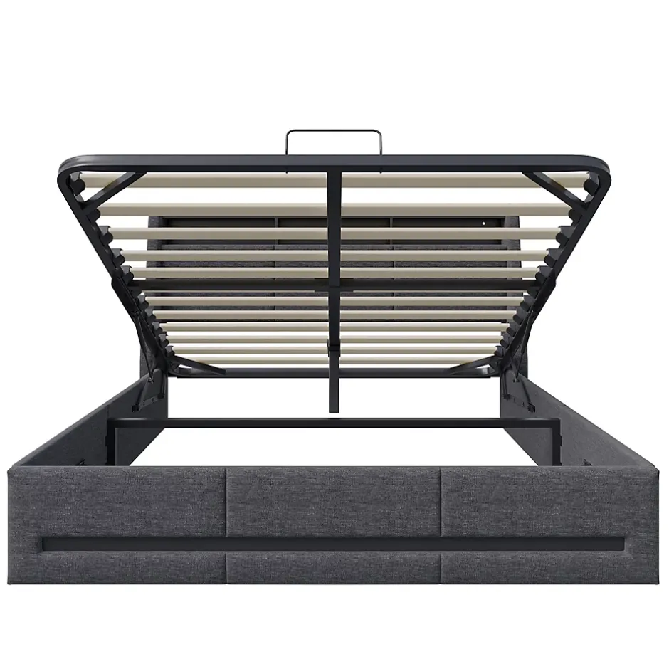 Simple Life Lit 140x190 avec sommier LED et USB, lit coffre avec tête de lit, gris Online