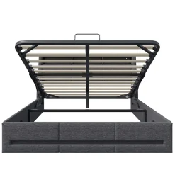 Simple Life Lit 140x190 avec Sommier LED et USB, Lit Coffre avec Rangement et Tete de Lit, Gris