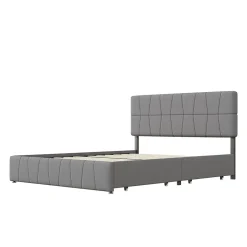 Simple Life Lit 160x200, Cadre De Lit Avec Tête De Lit Capitonnée Réglable En Hauteur, 4 Tiroirs, Gris Hot