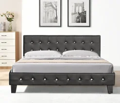 King Of Dreams Lit 140x200 cm - avec sommier - tete de lit capitonnee noir - pieds 10 cm - 13 lattes - confort optimal - design moderne