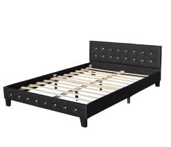 King Of Dreams Lit 140x200 cm - avec sommier - tete de lit capitonnee noir - pieds 10 cm - 13 lattes - confort optimal - design moderne