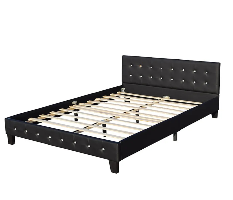 King Of Dreams Lit 140x200 cm - avec sommier - tete de lit capitonnee noir - pieds 10 cm - 13 lattes - confort optimal - design moderne