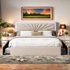 ProximaX Lit 160x200 cm avec 4 tiroirs de rangement, tête de lit avec éclairage LED, revêtement en tissu beige,Lit coffre moderne