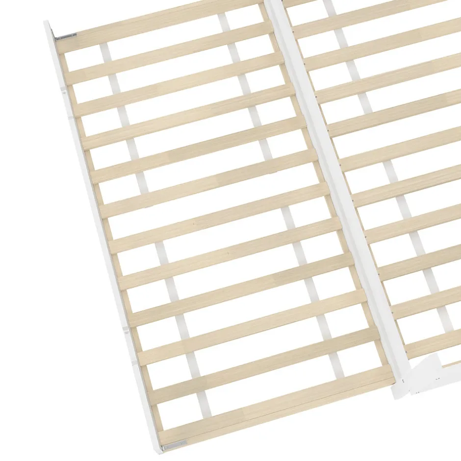 Redom Lit 140x200 cm avec bureau intégré et lit gigogne, structure pin blanc et 3 étagères fonctionnelles