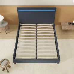 November Lit 140x190 cm avec Éclairage LED Simili Noir Outlet