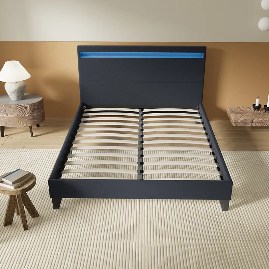 November Lit 140x190 cm avec Éclairage LED Simili Noir Outlet