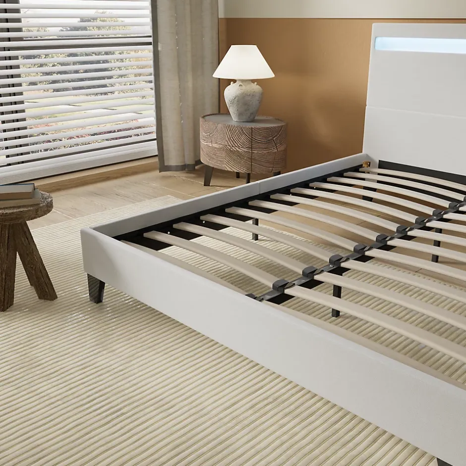 November Lit 160x200 cm avec Éclairage LED Simili Blanc Outlet