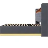 Redom Lit 180x200 cm avec éclairage LED multicolore et rangement hydraulique, tapissé tissu lin gris, cadre métal Discount