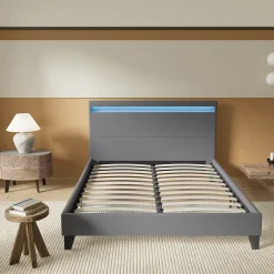 November Lit 120x190 cm avec Éclairage LED Simili Gris Best