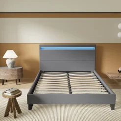 November Lit 140x200 cm avec Éclairage LED Simili Gris