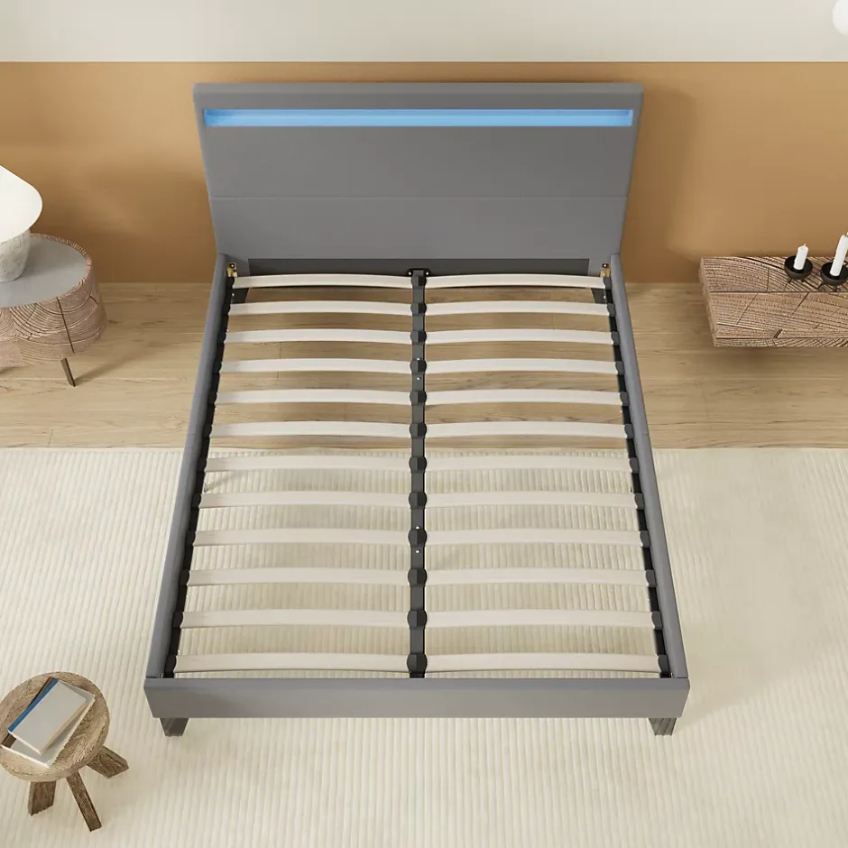 November Lit 140x190 cm avec Éclairage LED Simili Gris Sale