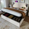 Redom Lit 160x200 cm avec coffre de rangement et tête de lit réglable en tissu beige à rivets, design contemporain Outlet