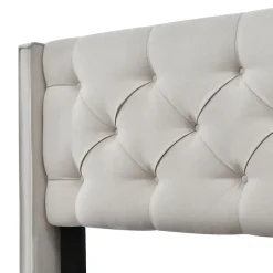 Redom Lit 90x200 cm avec coffre de rangement, tête de lit matelassée en coton gris clair et sommier à lattes