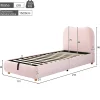 Redom Lit 90x200 cm avec coffre de rangement, tête de lit matelassée 11 cm en velours rose, cadre sécurisé enfant New