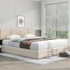 Redom Lit 160x200 cm avec coffre hydraulique et tête de lit réglable, tapissé velours beige, design contemporain Hot