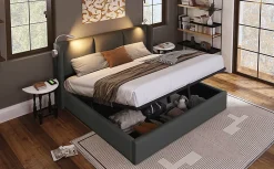 Simple Life Lit 140x200 cm avec coffre lumiere de lecture ports USB cadre PU avec sommier sans matelas New