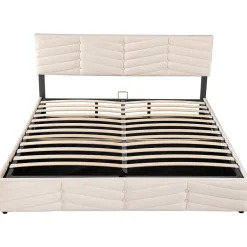 Redom Lit 180x200 cm avec coffre, tête de lit réglable (5 cm) et revêtement velours beige, style élégant