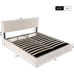 Redom Lit 180x200 cm avec coffre, tête de lit réglable (5 cm) et revêtement velours beige, style élégant