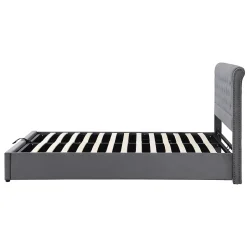 Redom Lit 140x200 cm avec coffre, tête de lit capitonnée en velours gris et banc-coffre assorti, design élégant Clearance