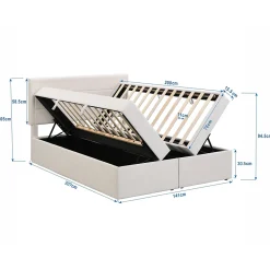 Redom Lit 140x200 cm avec grand rangement, revêtement lin beige, cadre métal et structure bois massif, style minimaliste Hot