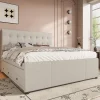 Redom Lit 140x200 cm avec lit gigogne, 3 tiroirs et tête de lit réglable, tapissé lin beige, style minimaliste Hot