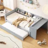 Redom Lit 90x200 cm avec lit gigogne, bureau amovible et 3 étagères latérales, cadre pin massif et MDF, finition gris