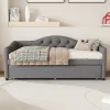 Redom Lit 90x200 cm avec lit gigogne en lin et structure MDF, style minimaliste gris convertible en banquette