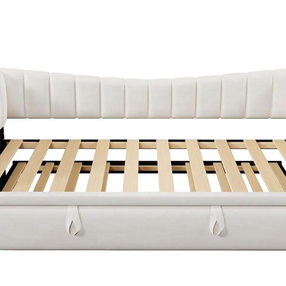 Redom Lit 90x200 cm avec lit gigogne réglable, revêtement velours blanc, style minimaliste et structure MDF