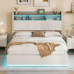 Fortuna lai Lit 160x200 cm, avec quatre tiroirs, éclairage LED réglable, 2 USB et 1 fonction de charge tpcy-c, flanelle, Gris Sale