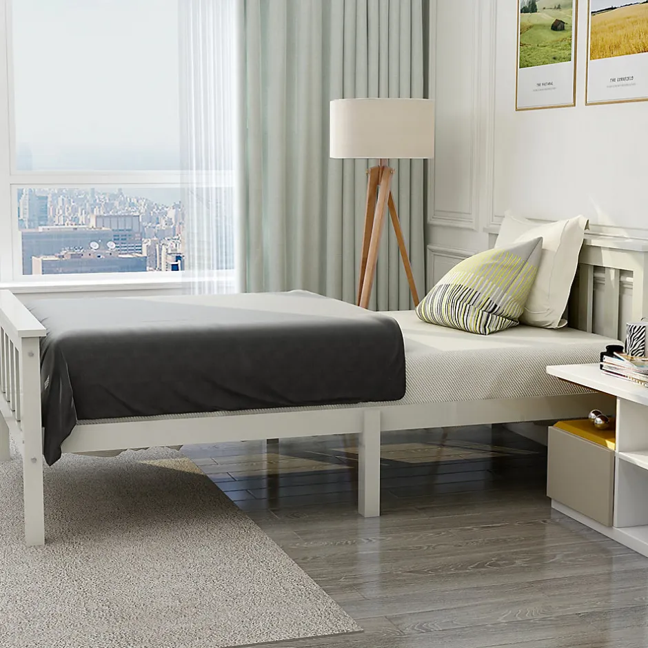 Redom Lit 90x200 cm avec rangement bas et sommier à lattes, cadre pin massif blanc design minimaliste Outlet